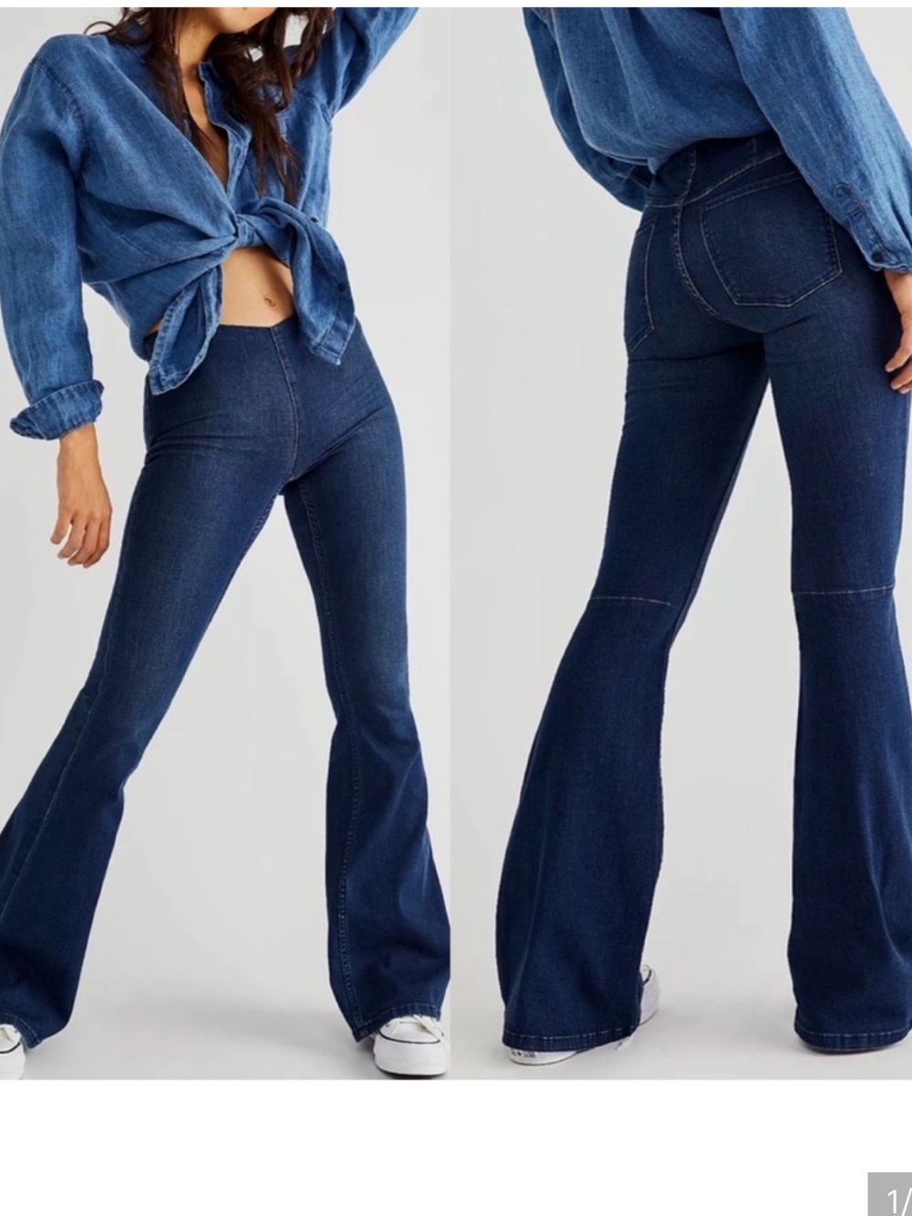 We The Free Penny Pull On Mid Rise Flare Jeans in Blue Waist 32 NWT